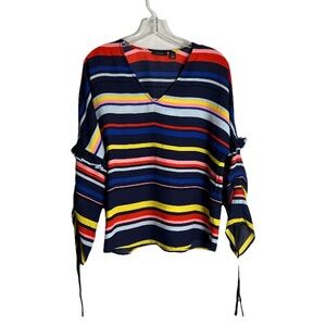 Halogen Blue with multi color stripes  3/4 Sleeve Blouse size XS Gently used.